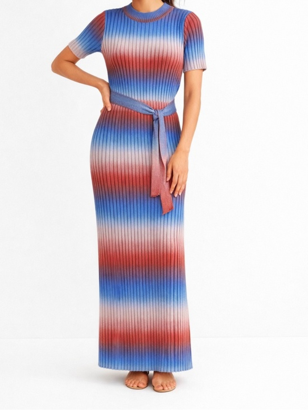 Anthropologie GREYLIN Ribbed Knit Ombre Colorblock Modern Bodycon Dress Size XS